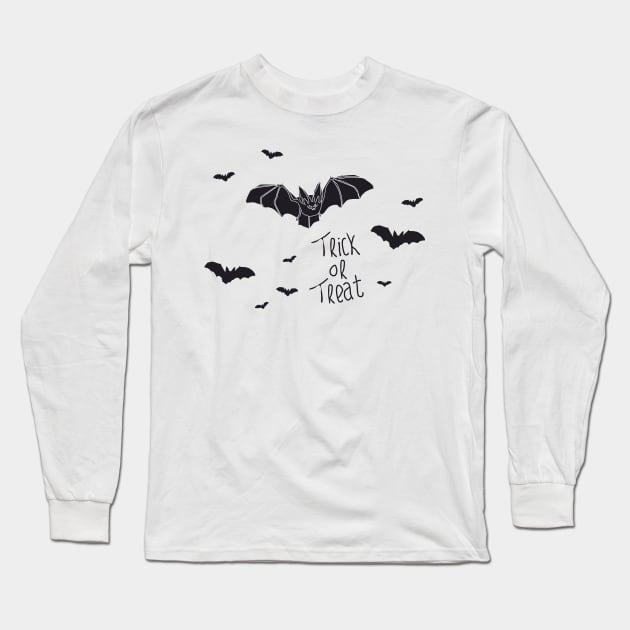 monochrome cute bat swarm silhouette for halloween celebration Long Sleeve T-Shirt by bloomroge